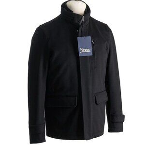 HERNO Wool Cashmere Field Jacket Mens 56 XL Dark Navy (Near Black) Zip/Snap Coat